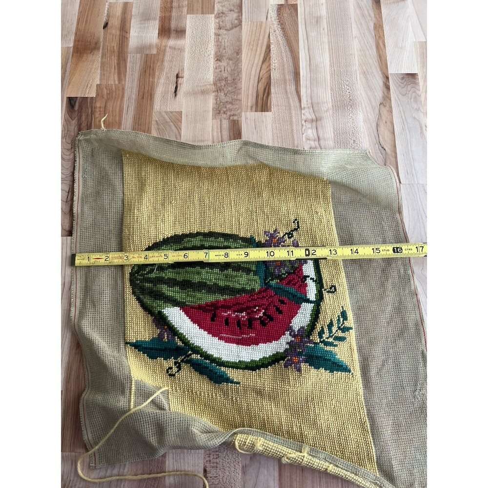 Vintage Needlepoint Set of 2 Watermelon Flowers Blue & Yellow Work in Progress - Picture 10 of 12